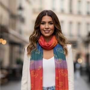 Vibrant Multicolor Fish Pattern Scarf
